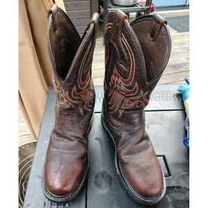 Justin Boots Brown Leather Pull-On Oil/Slip Resistant Men's 10.5D. Steel Toed.